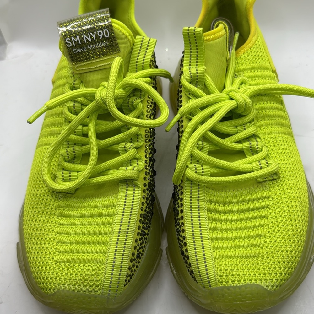 Steve Madden Maxima Athletic Shoes Sneakers Yellow Green Bedazzled Jewel Women 9 - Picture 7 of 14